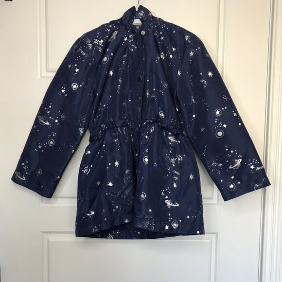London Fog Unicorn & Space Print Hooded‎ Jacket Girls 6X Blue Silver Snap Zip - Picture 2 of 14